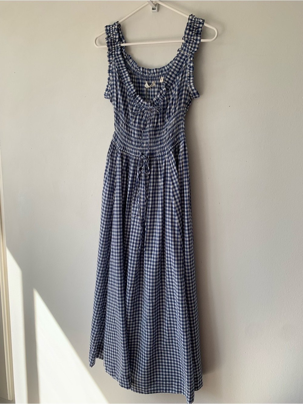 NWT Doen Emmaretta Cotton Voile Smocked A Line Midi Maxi Dress Blue Gingham - Picture 6 of 13